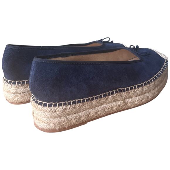 TALBOTS Quinn Women 10 Navy Blue Preppy Suede Platform Espadrilles Sandals Shoes - Picture 5 of 13